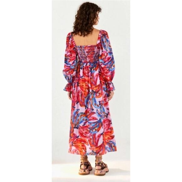 Farm Rio Dress‎ 100% Cotton Bananas Smocked Maxi Women's Size XL Multicolor NWT - Picture 5 of 16